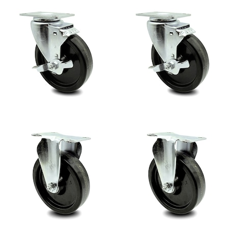 Service Caster 5 Inch Phenolic Swivel Top Plate Caster Set with 2 Brakes 2 Rigid SCC-20S514-PHR-TLB-2-R-2